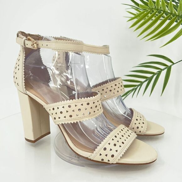 Botkier Gemi Sandals Women's Size 9.5 Ivory Cream Leather Block Heel Shoes - Picture 1 of 16